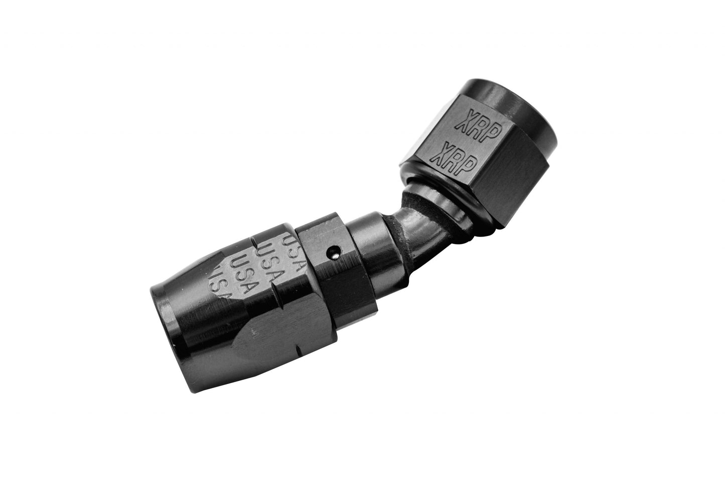 XRP 6 30º DOUBLE SWIVEL HOSE END ALUMINUM BLACK ANODIZED