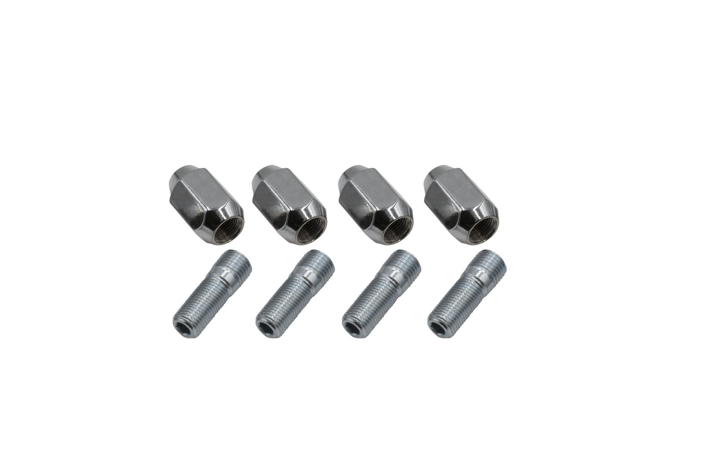 Chrome Nut & Stud Kit, M14 1.5 to 1/2 20, 60 Degree, For Steel Wheels, 4 Pair