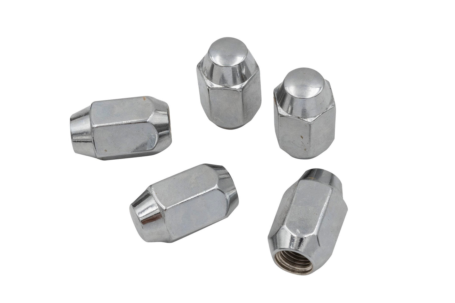 Chrome Lug Nuts, M12 1.5, Acorn 60 Degree Style (Set of 5)
