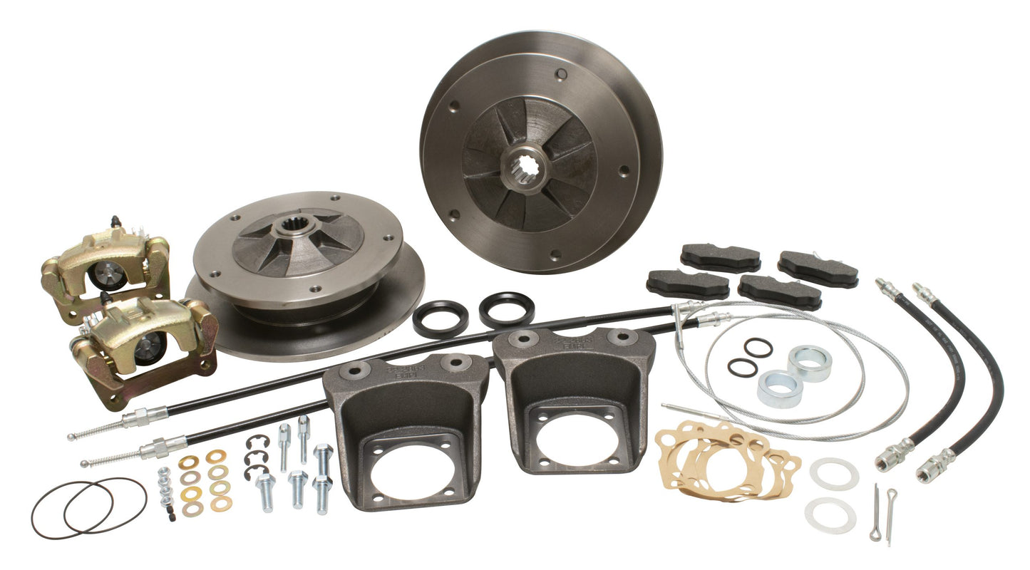 Deluxe Zero Off set Wide 5x205 Rear Disc Brake Kit with E Brake, I.R.S., 68 72, Swing Axle ‘68, Cast Brackets
