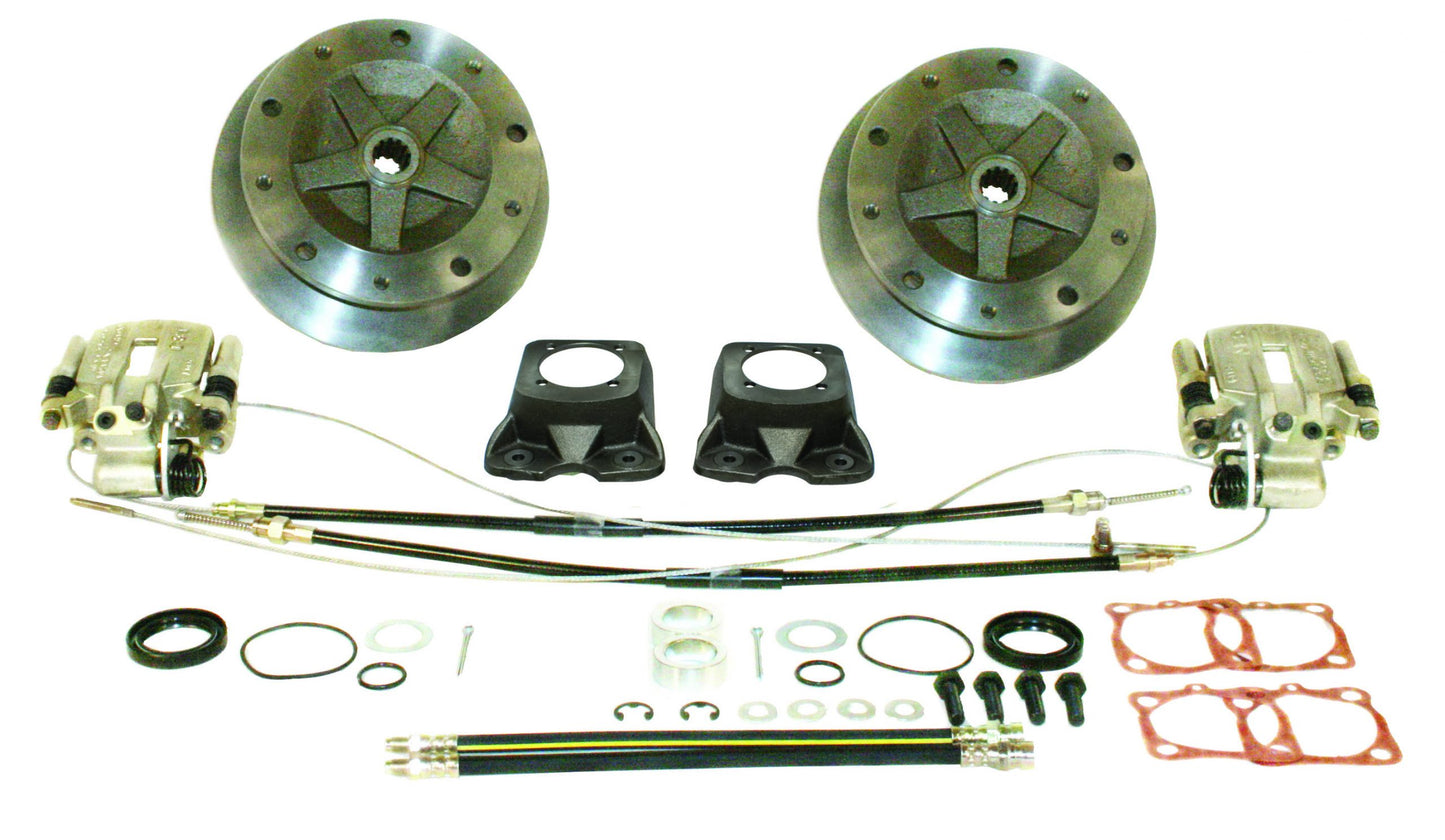 Deluxe Wide Rear Disc Brake Kit with E Brake, 5/205, I.R.S. 68 72, S/Axle 1968, Cast Brackets