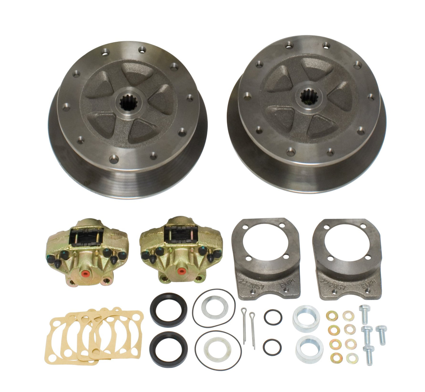 Deluxe Wide Rear Disc Brake Kit without E Brake, 5/205, I.R.S. 68 & Later, Swing Axle 1968, Cast Brackets