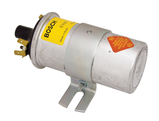 Bosch Coil, with Bracket, 6 Volt, Silver in Color, Primary Resistance 1.5 Ohms, Epoxy filled, (Boxed)