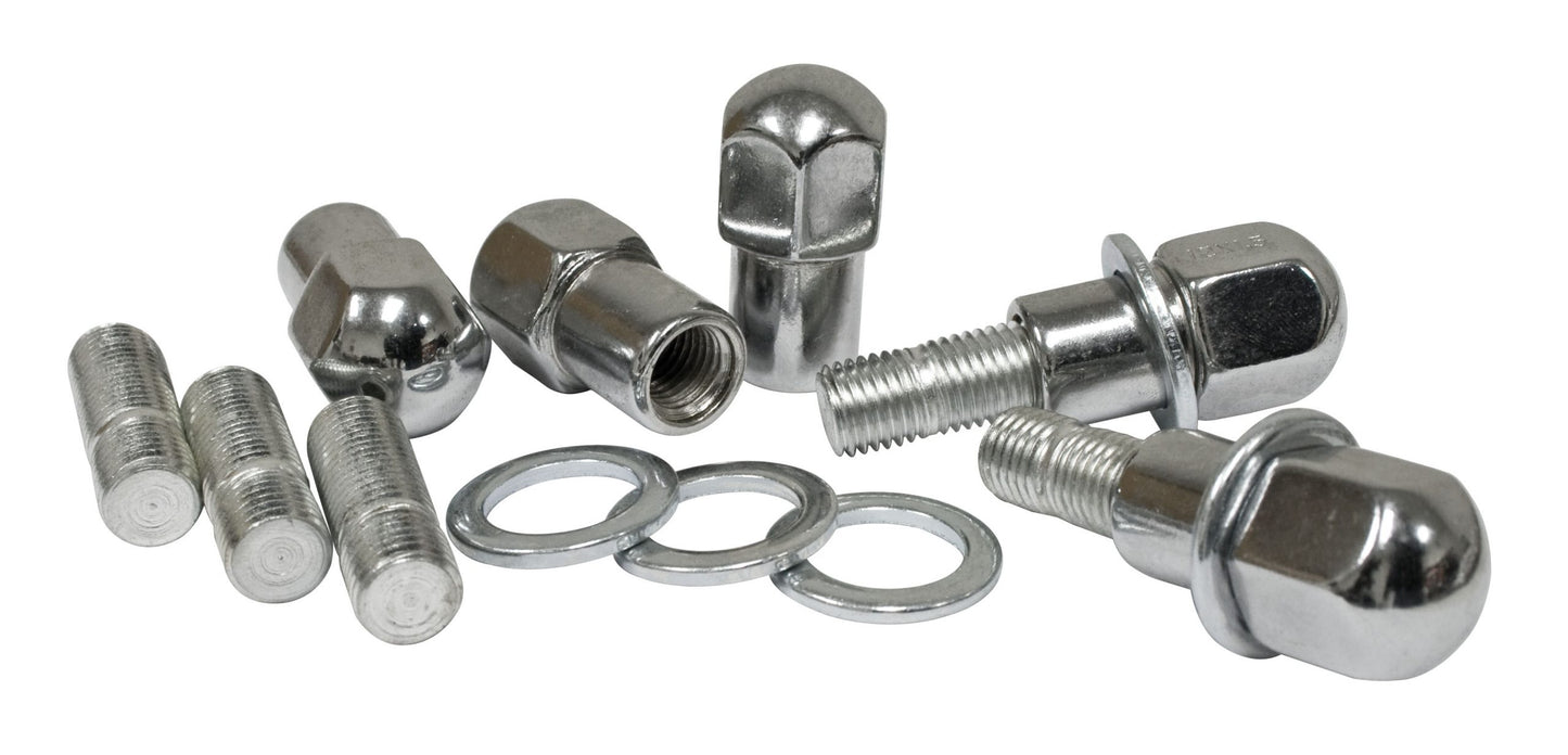 Chrome Nut & Stud Kit, with Flat Washers M12 1.5, (for Mag Wheels) 5 Pair