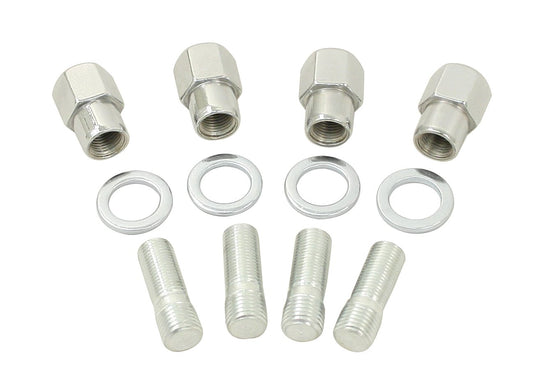 Chrome Nut & Stud Kit, with Flat Washers, M14 1.5 to 1/2 20, (for Mag Wheels) 4 Pair