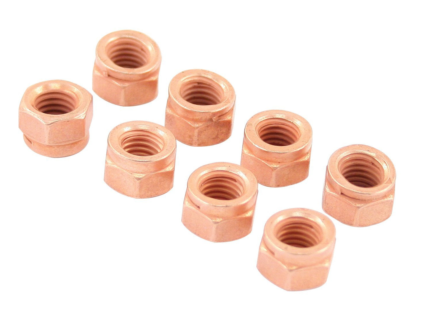 Exhaust Lock Nut Set, 12mm Head, 8mm 1.25 Thread, Copper, 8pcs.