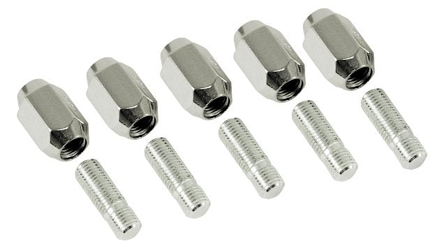 Chrome Nut & Stud Kit, M12 1.5, 60 Degree, (for Steel Wheels, 5 Pair)