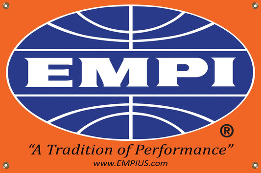 EMPI Banner 36" x 24", Each Orange Vinyl with eyelets, Printed Blue & White Oval