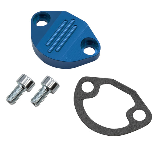 Billet Fuel Pump Block Off with Hardware, Blue