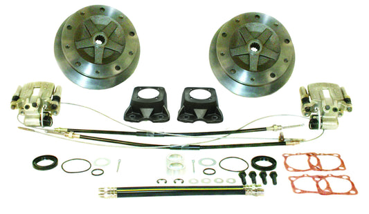 Deluxe Wide Rear Disc Brake Kit with E Brake, 5/205, I.R.S. 68 72, S/Axle 1968, Cast Brackets