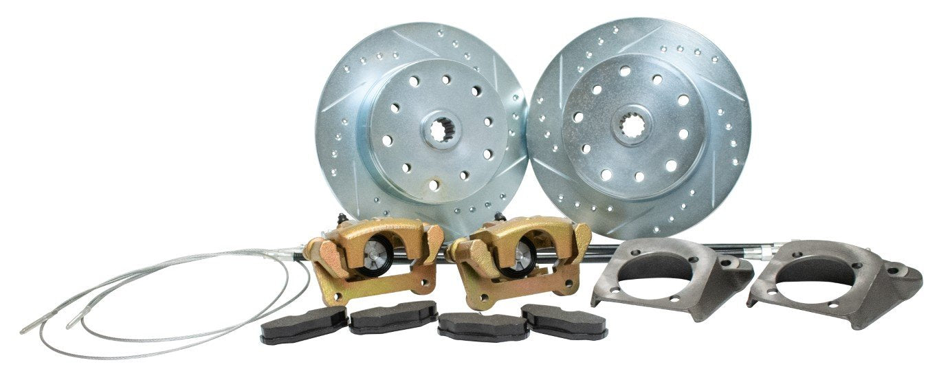 Rear Disc Brake Kit, I.R.S., 68 72, Double Drilled Pattern, 5x130 with 14x1.5mm Threads 5x4.75" with 12mm Threads, Drilled and Slotted Braking Surface