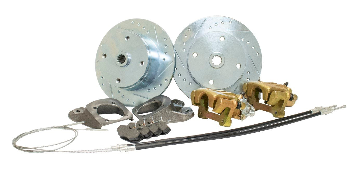 Rear Disc Brake Kit, Swing Axle, 58 67, 4x130 with 14x1.5mm Threads, Drilled and Slotted Braking Surface