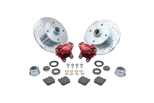 EMPI Ball Joint Front Brake Disc Kit 4/130 Drilled & Slotted Discs Wilwood Calipers / Red, w/o Spindles