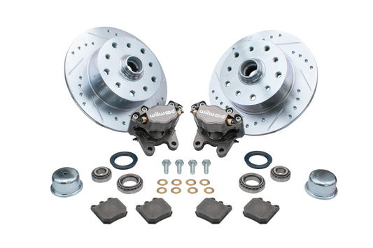 EMPI Ball Joint Front Disc 5/130 Drilled & Slotted Brake Kit with Wilwood Calipers / Silver, Without Spindle