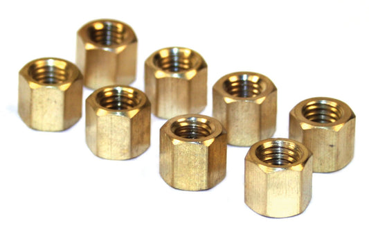 Brass 8mm 1.25 thread, 11mm Head, Int./Exh. Nuts, Set of 8