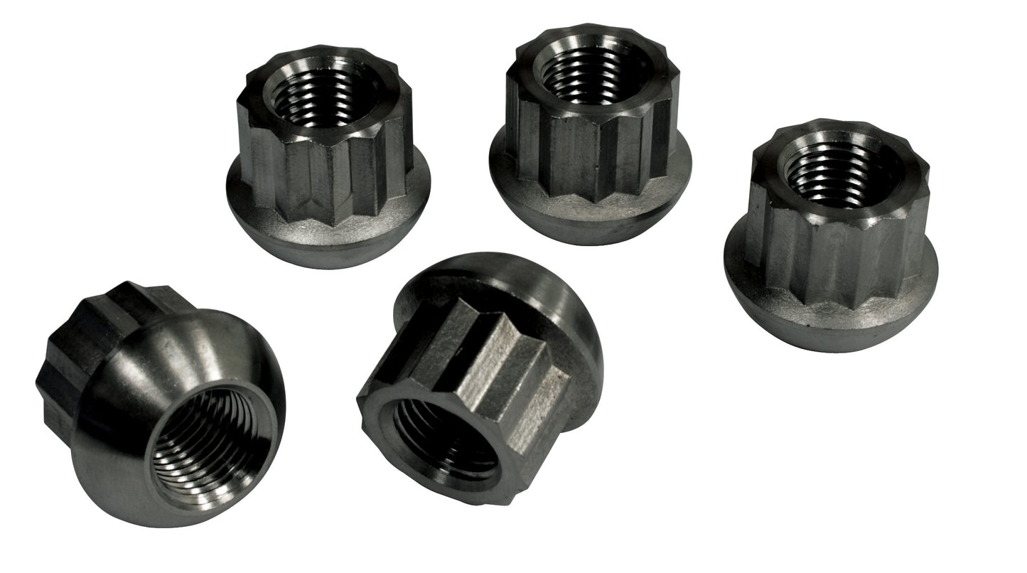 Porsche Style Alloy Lug Nuts, Black, Ball Seat, M14 1.5, Set of 5