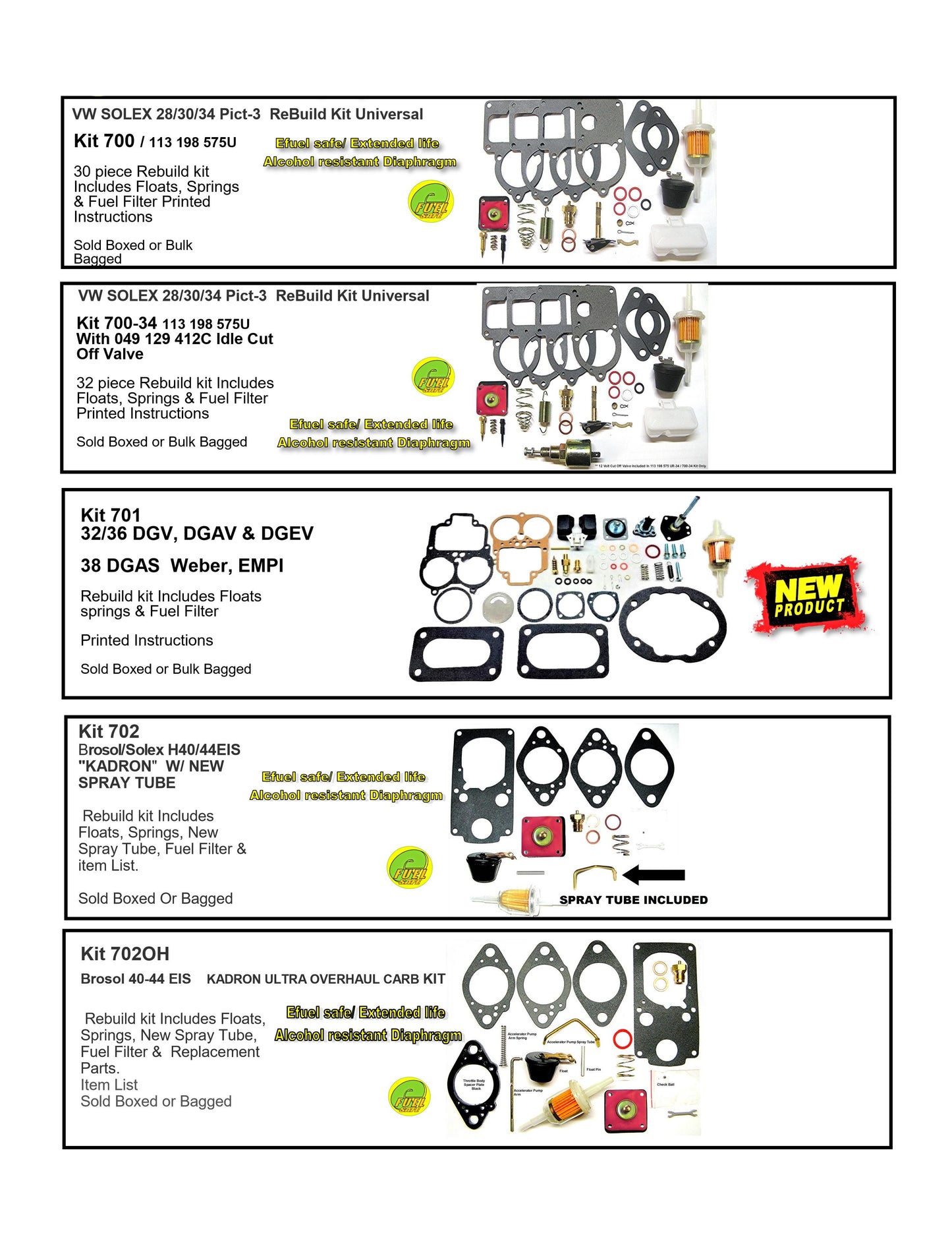 Carburetor rebuild kits