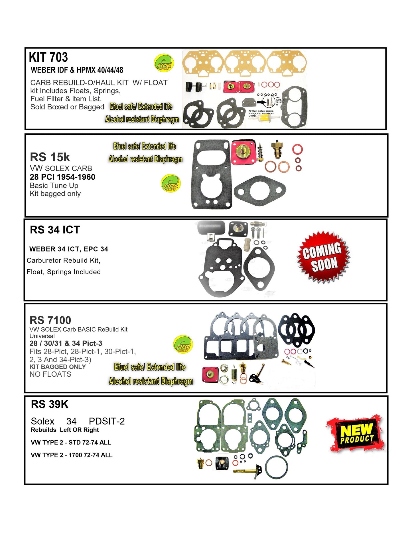 Carburetor rebuild kits